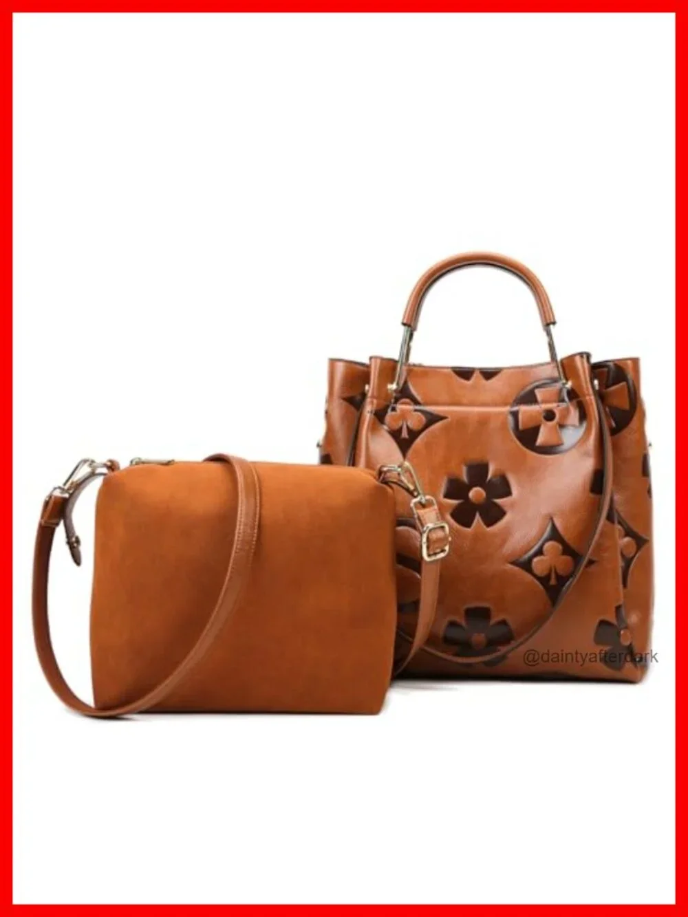 Vintage Floral Embossed Vegan Leather Bucket Tote with Detachable Pouch 3-in-1